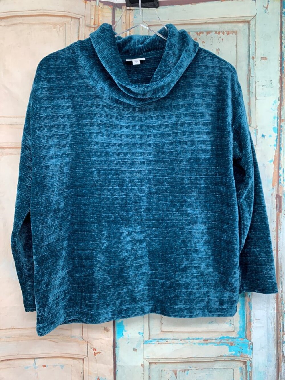 J.Jill Velvet-Like Teal Textured Pullover Sweater With Cowl Neck XS